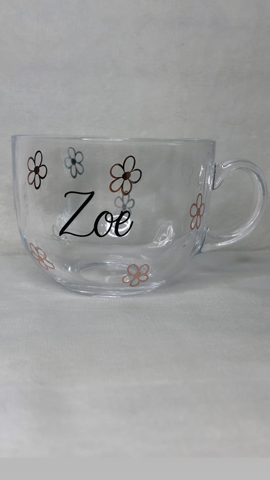 Personalised glass flower coffee mug